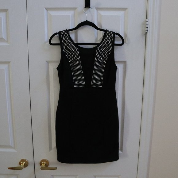 Black Studded Scuba Dress LBD - Picture 1 of 4